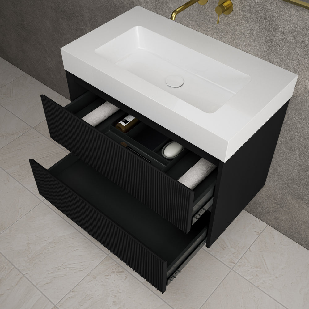 Scanalato Double Drawer Vanity Unit  With Beyondstone BLOC Basin - Pure Black 800mm