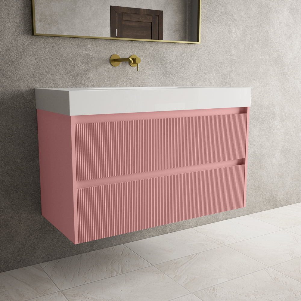 Scanalato Double Drawer Vanity Unit  With Beyondstone BLOC Basin - Dusky Pink 1000mm