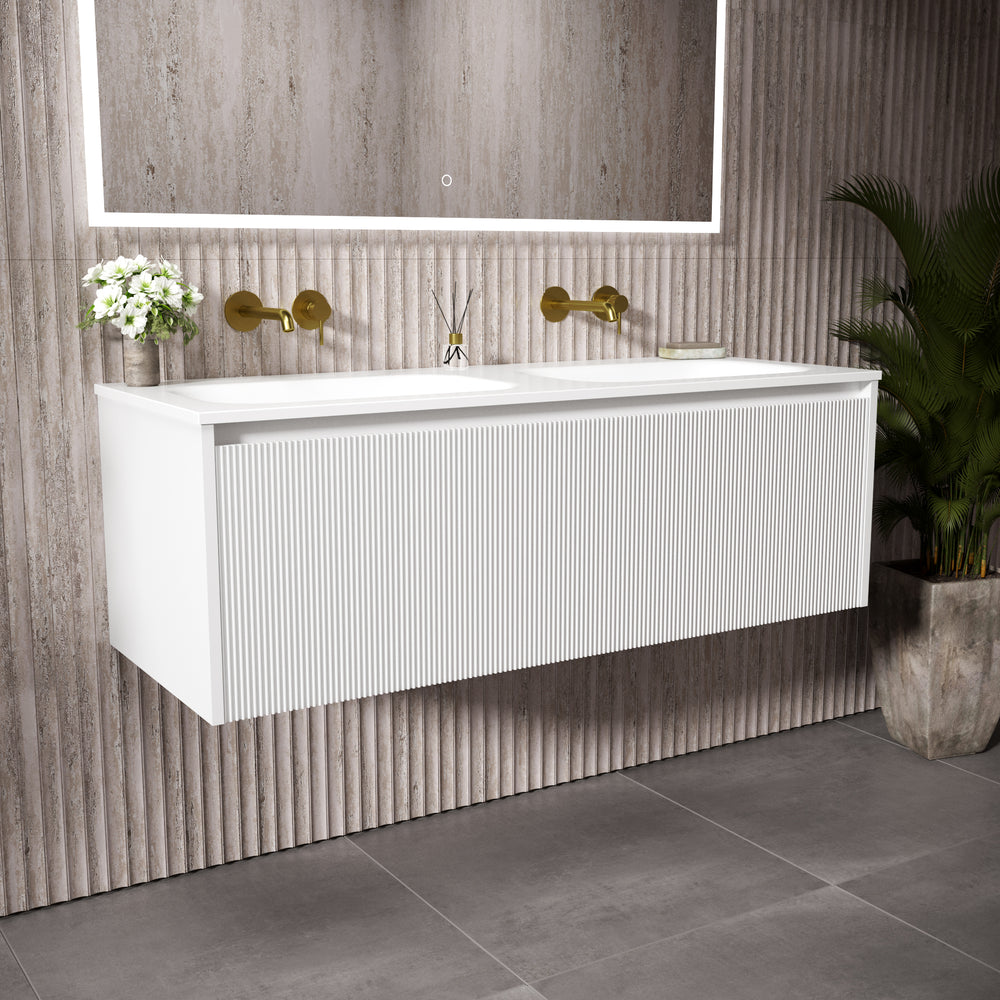 Scanalato Single Drawer Vanity Unit With Beyondstone Double Basin - Pure White 1200mm