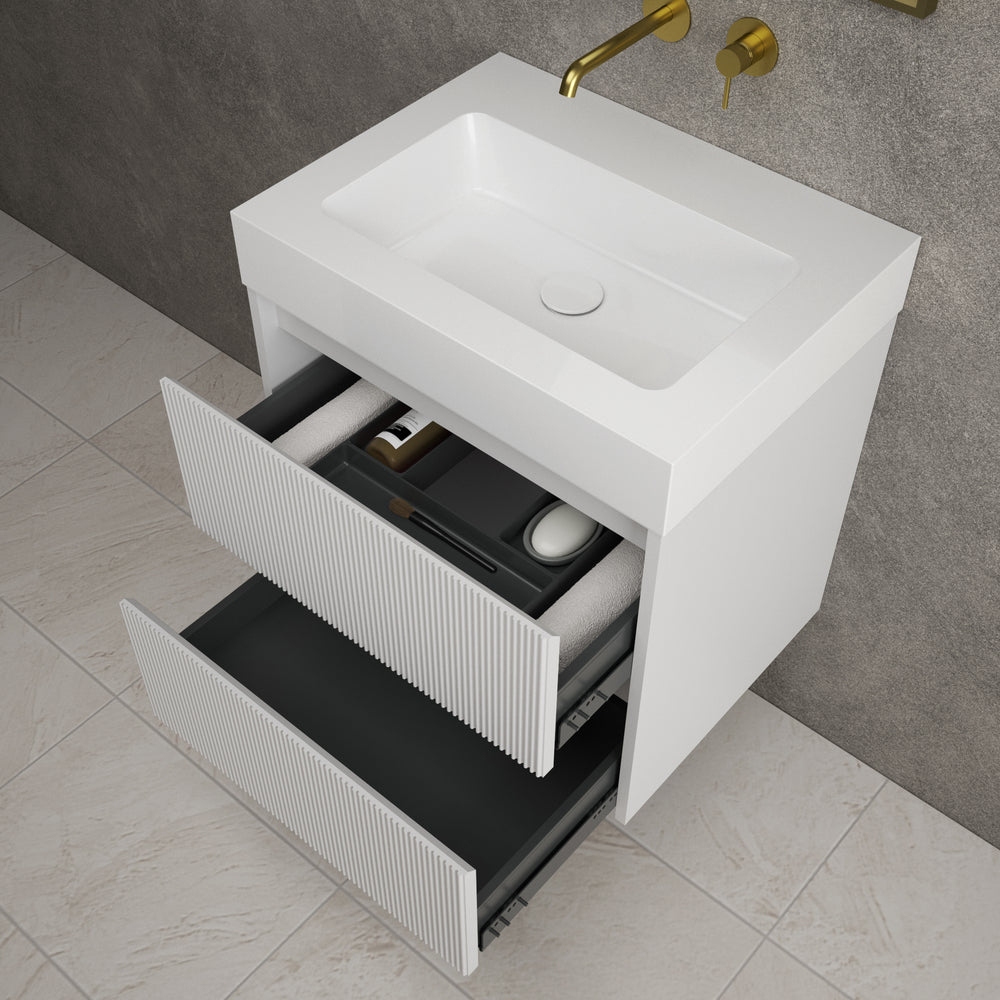 Scanalato Double Drawer Vanity Unit  With Beyondstone BLOC Basin - Soft Grey 600mm