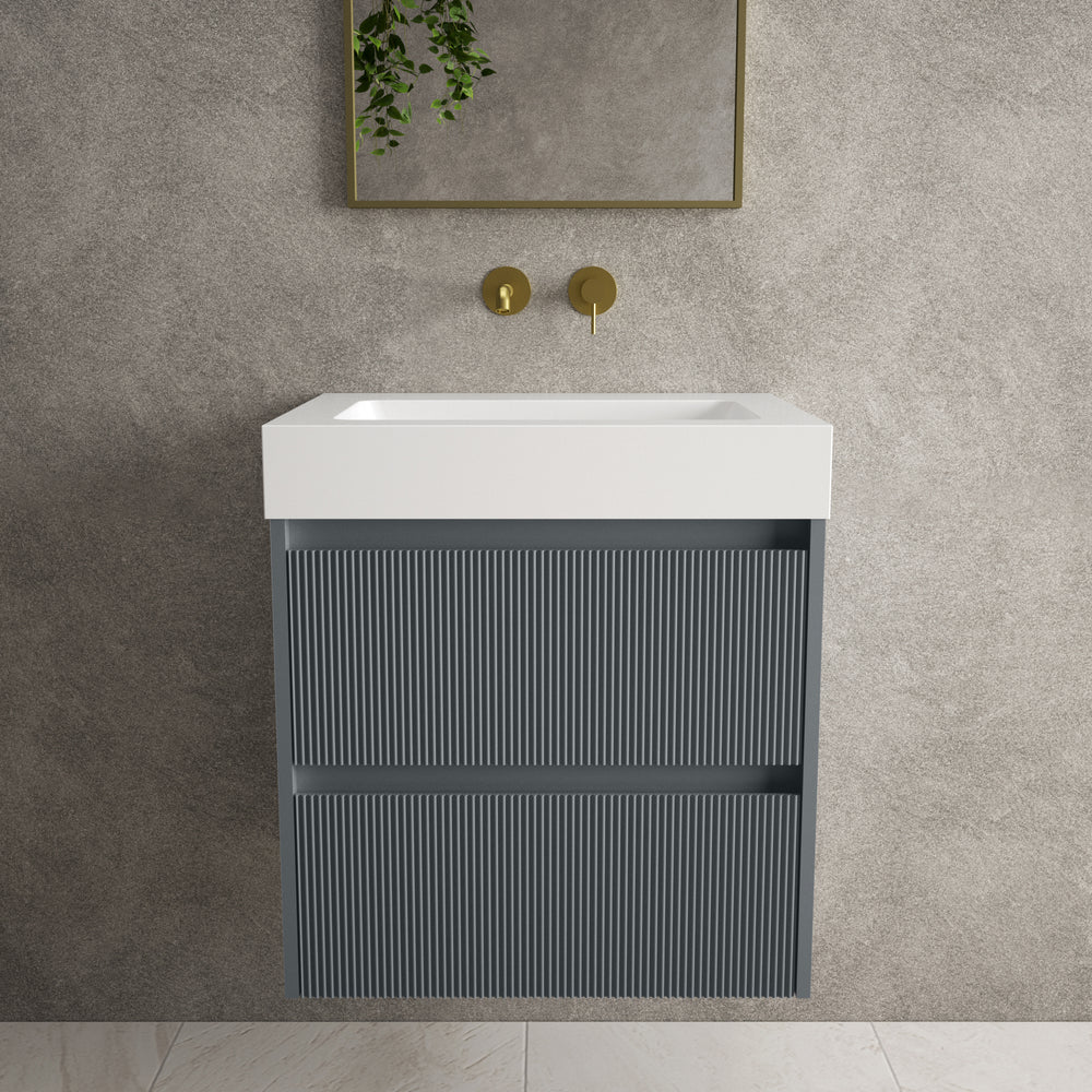 Scanalato Double Drawer Vanity Unit  With Beyondstone BLOC Basin - Slate Grey 600mm
