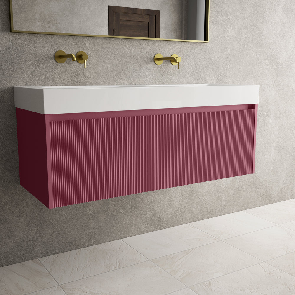 Scanalato Single Drawer Vanity Unit With Beyondstone BLOC Double Basin - Mineral Red 1200mm