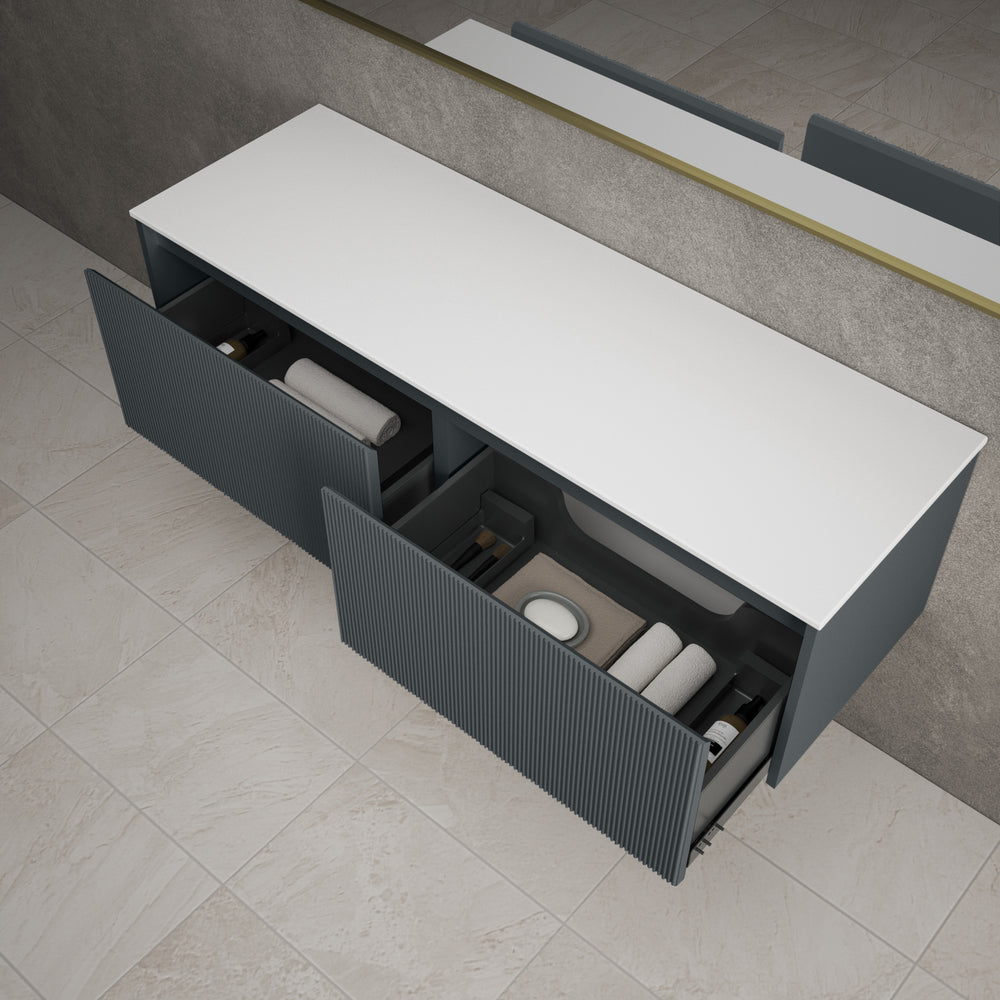 Scanalato Double Drawer Countertop Vanity Unit - Slate Grey 1400mm