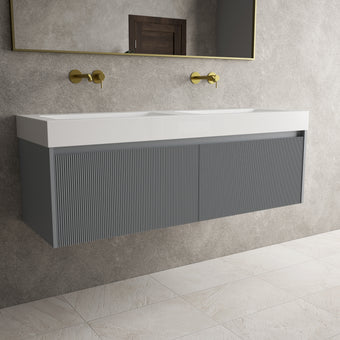 Scanalato Double Drawer Vanity Unit With Beyondstone BLOC Double Basin - Dove Grey 1400mm