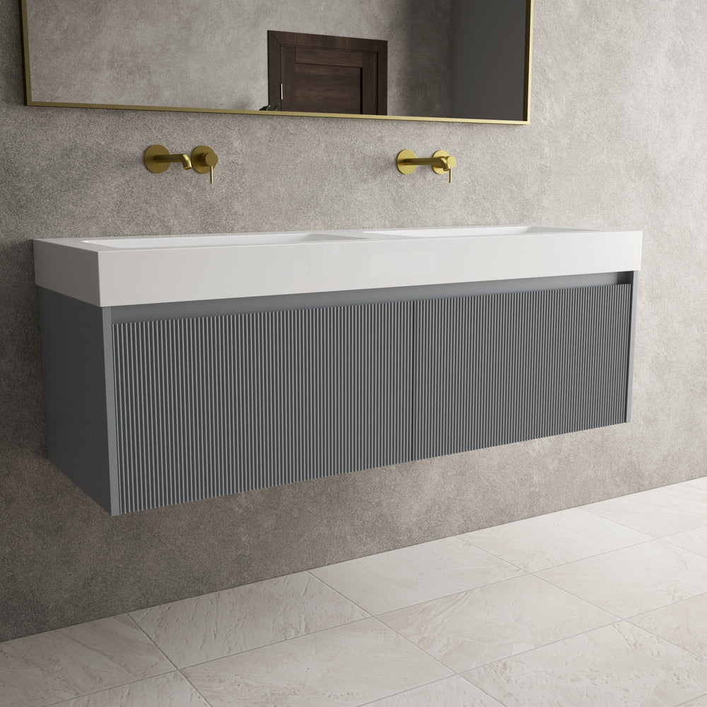 Scanalato Double Drawer Vanity Unit With Beyondstone BLOC Double Basin - Dove Grey 1400mm