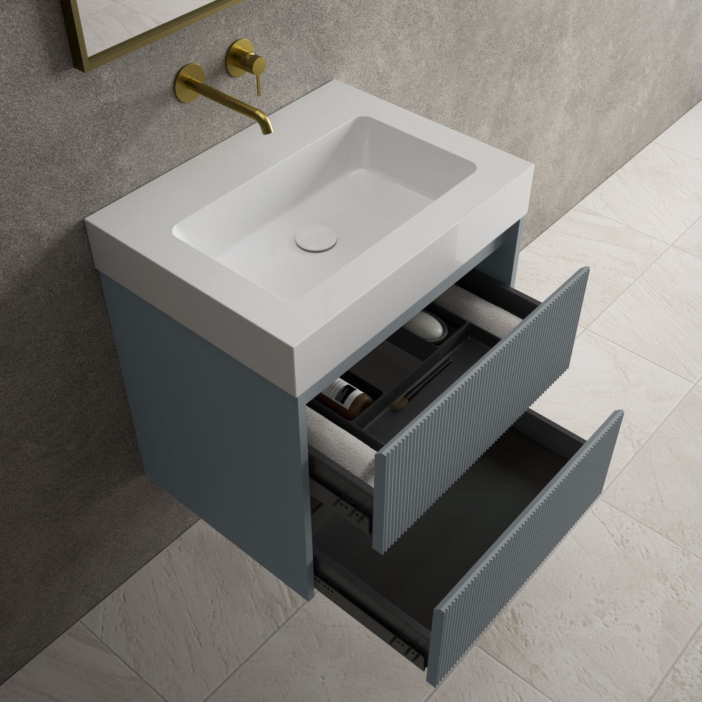 Scanalato Double Drawer Vanity Unit  With Beyondstone BLOC Basin - Slate Grey 600mm