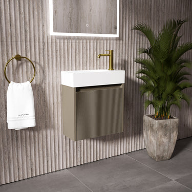 Scanalato Single Door Vanity Unit With Beyondstone Basin - Soft Taupe 450mm