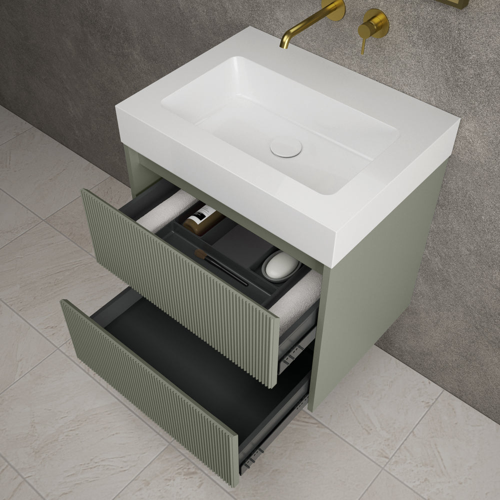 Scanalato Double Drawer Vanity Unit  With Beyondstone BLOC Basin - Pistachio 600mm