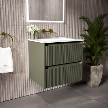 Scanalato Double Drawer Vanity Unit  With Beyondstone Basin - Pistachio 600mm