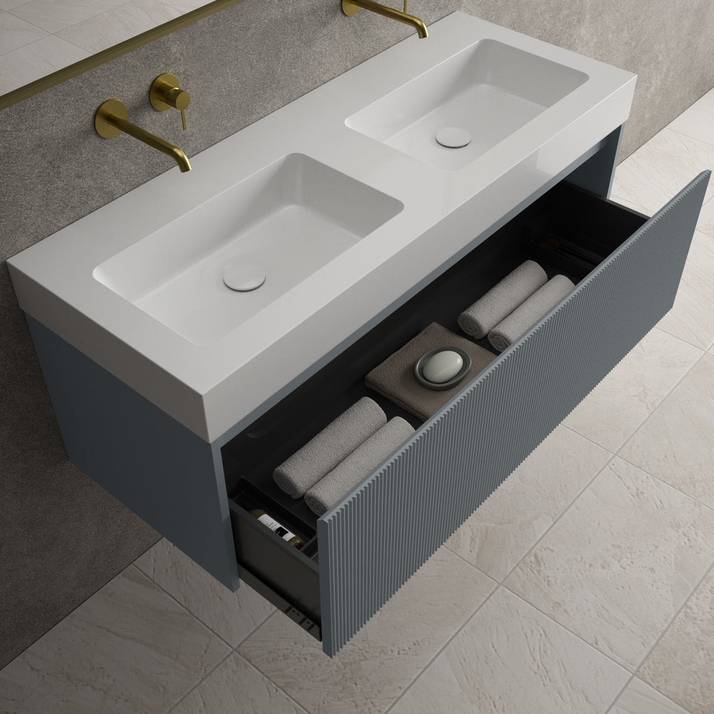 Scanalato Single Drawer Vanity Unit With Beyondstone BLOC Double Basin - Slate Grey 1200mm