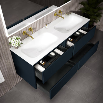 Scanalato Four Drawer Vanity Unit With Beyondstone Double Basin - Midnight Blue 1400mm