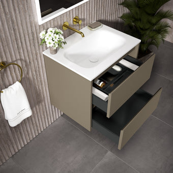 Scanalato Double Drawer Vanity Unit  With Beyondstone Basin - Soft Taupe 600mm