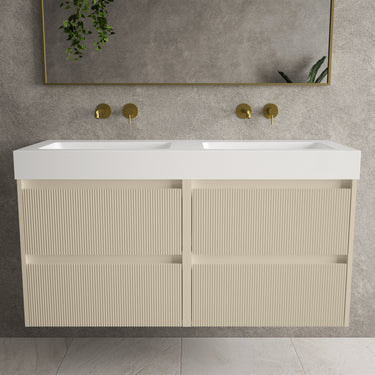 Scanalato Four Drawer Vanity Unit With Beyondstone BLOC Double Basin - Cashmere 1200mm