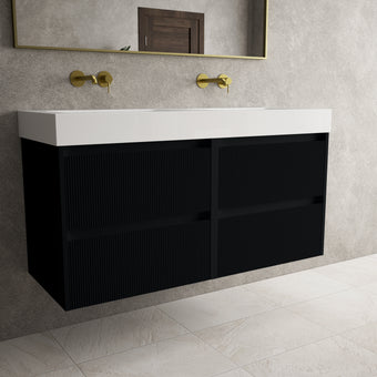 Scanalato Four Drawer Vanity Unit With Beyondstone BLOC Double Basin - Pure Black 1200mm
