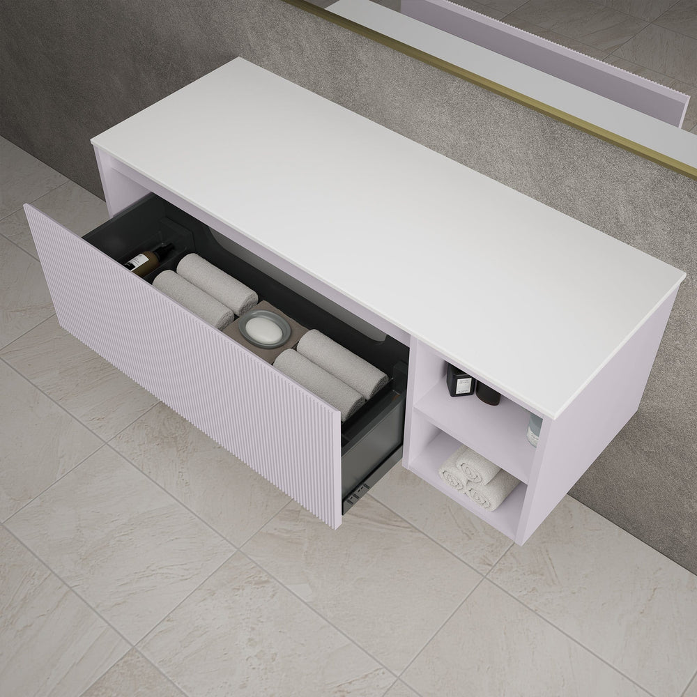 Scanalato Single Drawer Countertop Vanity Unit With Open Storage Space - Soft Violet 1200mm