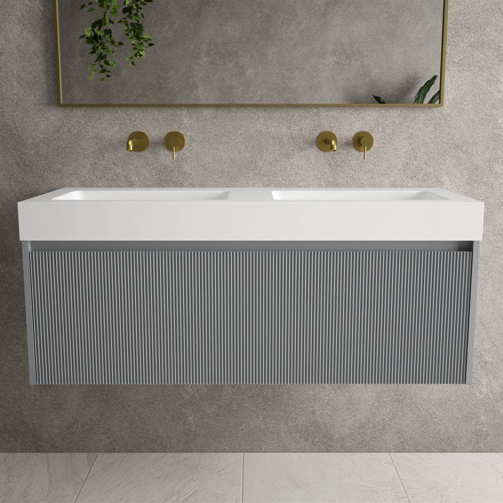 Scanalato Single Drawer Vanity Unit With Beyondstone BLOC Double Basin - Dove Grey 1200mm