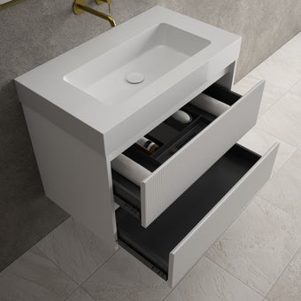 Scanalato Double Drawer Vanity Unit  With Beyondstone BLOC Basin - Pure White 800mm