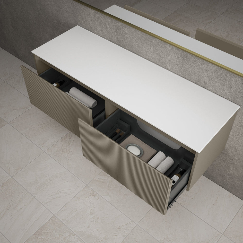 Scanalato Double Drawer Countertop Vanity Unit - Soft Taupe 1400mm