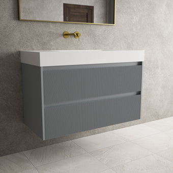 Scanalato Double Drawer Vanity Unit  With Beyondstone BLOC Basin - Dove Grey 1000mm