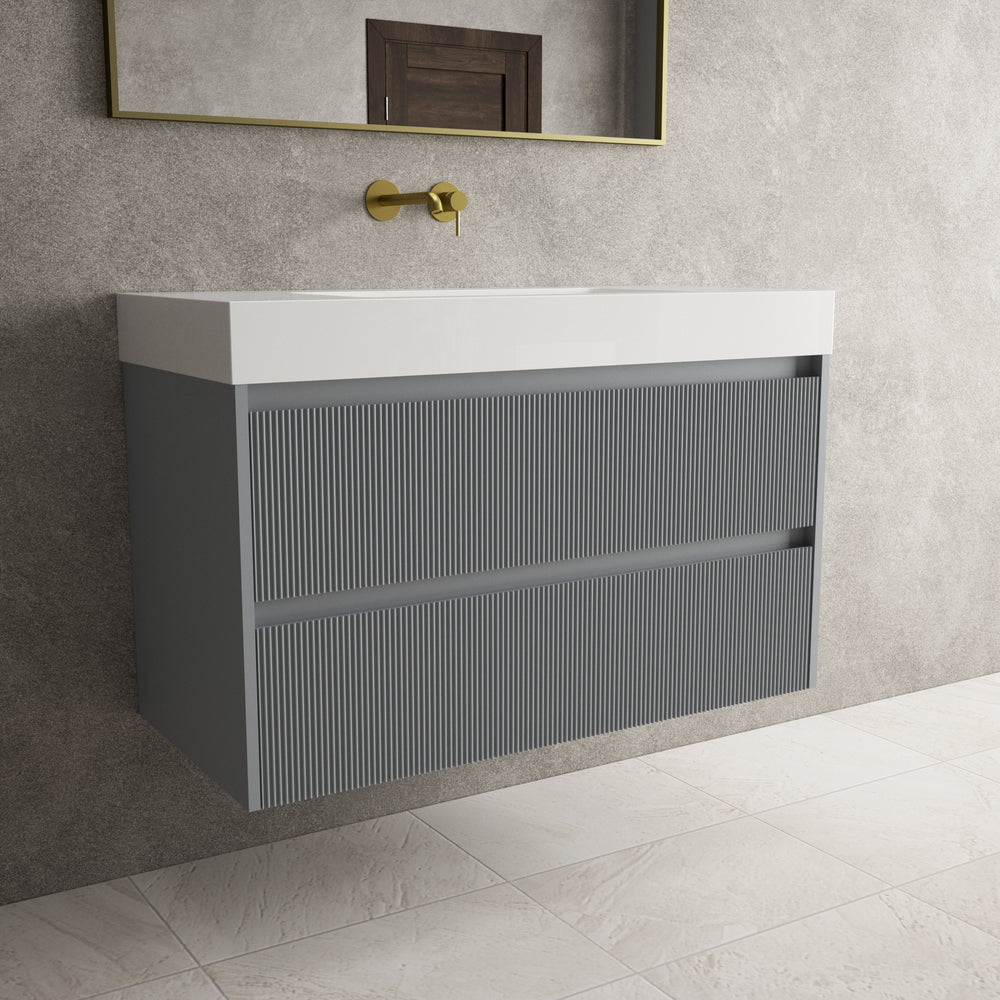Scanalato Double Drawer Vanity Unit  With Beyondstone BLOC Basin - Dove Grey 1000mm