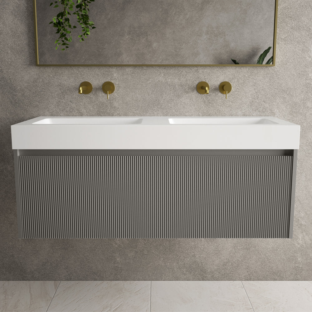 Scanalato Single Drawer Vanity Unit With Beyondstone BLOC Double Basin - Rich Taupe 1200mm