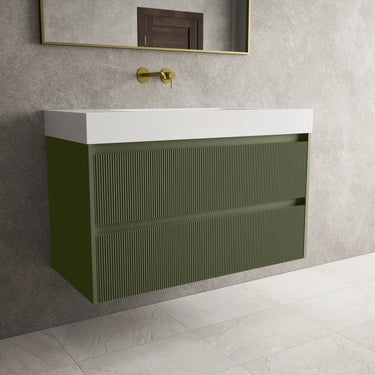 Scanalato Double Drawer Vanity Unit  With Beyondstone BLOC Basin - Seaweed 1000mm