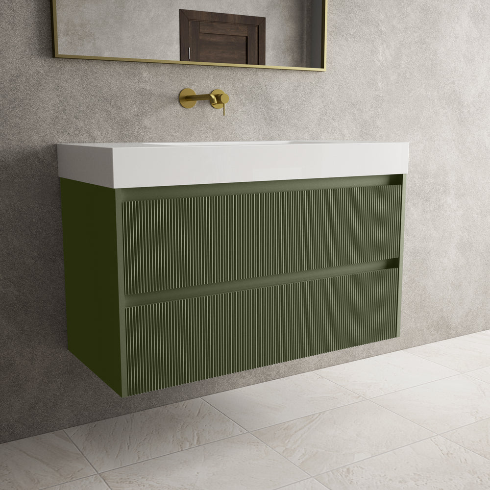 Scanalato Double Drawer Vanity Unit  With Beyondstone BLOC Basin - Seaweed 1000mm
