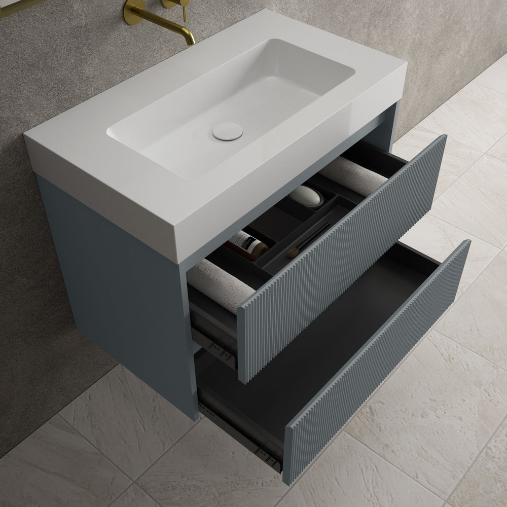 Scanalato Double Drawer Vanity Unit  With Beyondstone BLOC Basin - Slate Grey 800mm