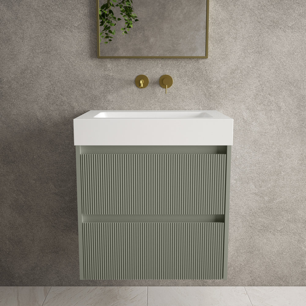 Scanalato Double Drawer Vanity Unit  With Beyondstone BLOC Basin - Pistachio 600mm