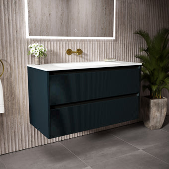 Scanalato Double Drawer Vanity Unit  With Beyondstone Basin - Midnight Blue 1000mm