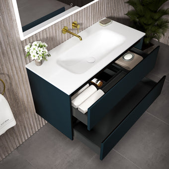 Scanalato Double Drawer Vanity Unit  With Beyondstone Basin - Midnight Blue 1000mm