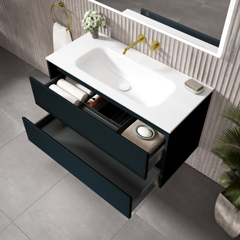 Scanalato Double Drawer Vanity Unit  With Beyondstone Basin - Midnight Blue 1000mm