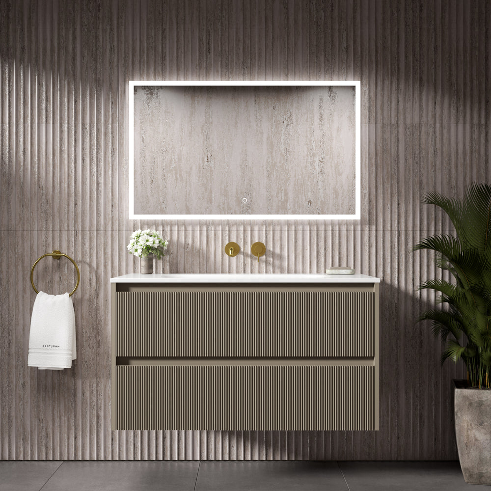 Scanalato Double Drawer Vanity Unit  With Beyondstone Basin - Soft Taupe 1000mm
