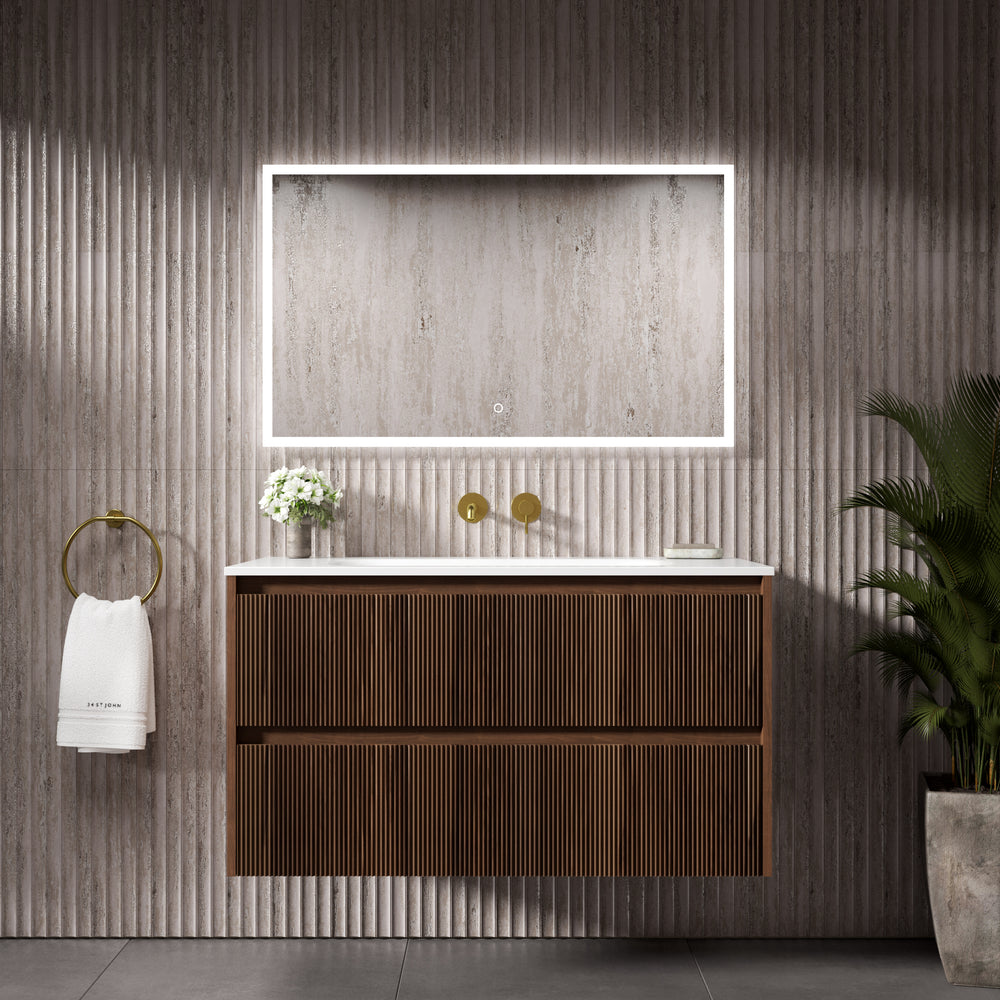 Scanalato Double Drawer Vanity Unit  With Beyondstone Basin - Walnut 1000mm