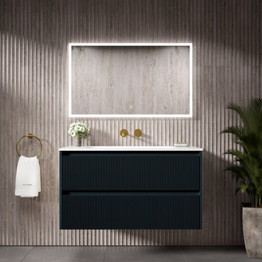 Scanalato Double Drawer Vanity Unit  With Beyondstone Basin - Midnight Blue 1000mm