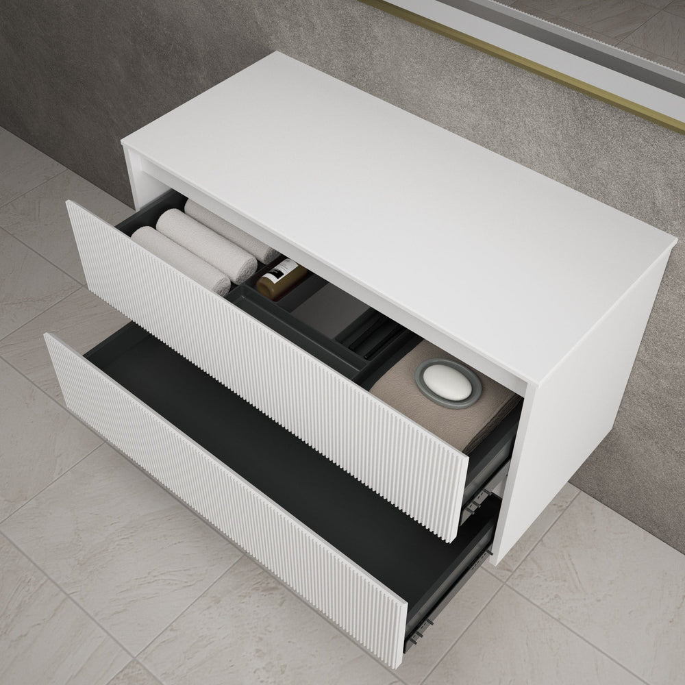 Scanalato Double Drawer Countertop Vanity Unit - Pure White 1000mm