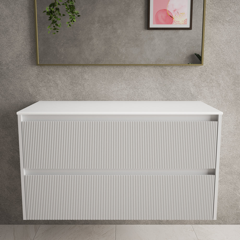 Scanalato Double Drawer Countertop Vanity Unit - Soft Grey 1000mm