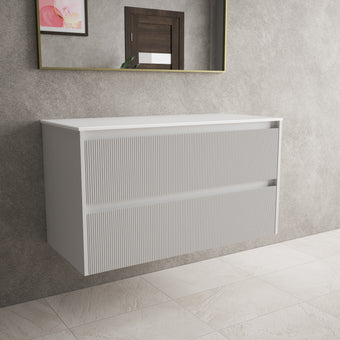 Scanalato Double Drawer Countertop Vanity Unit - Soft Grey 1000mm
