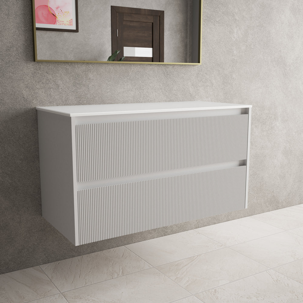 Scanalato Double Drawer Countertop Vanity Unit - Soft Grey 1000mm