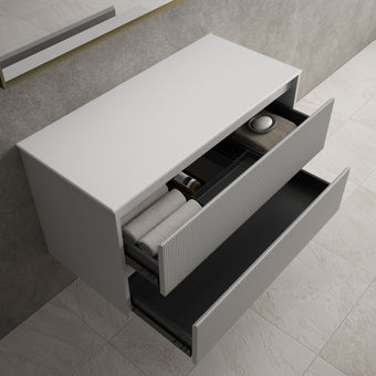 Scanalato Double Drawer Countertop Vanity Unit - Soft Grey 1000mm
