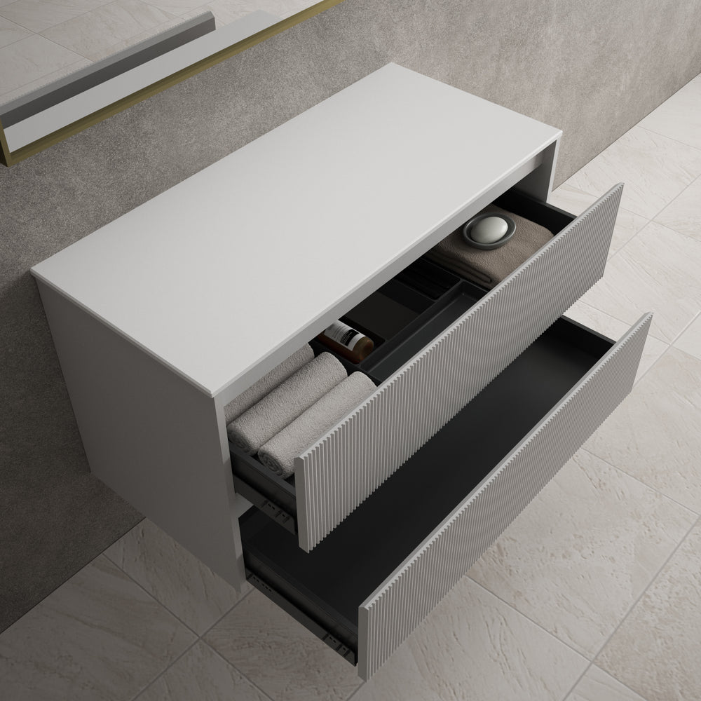 Scanalato Double Drawer Countertop Vanity Unit - Soft Grey 1000mm
