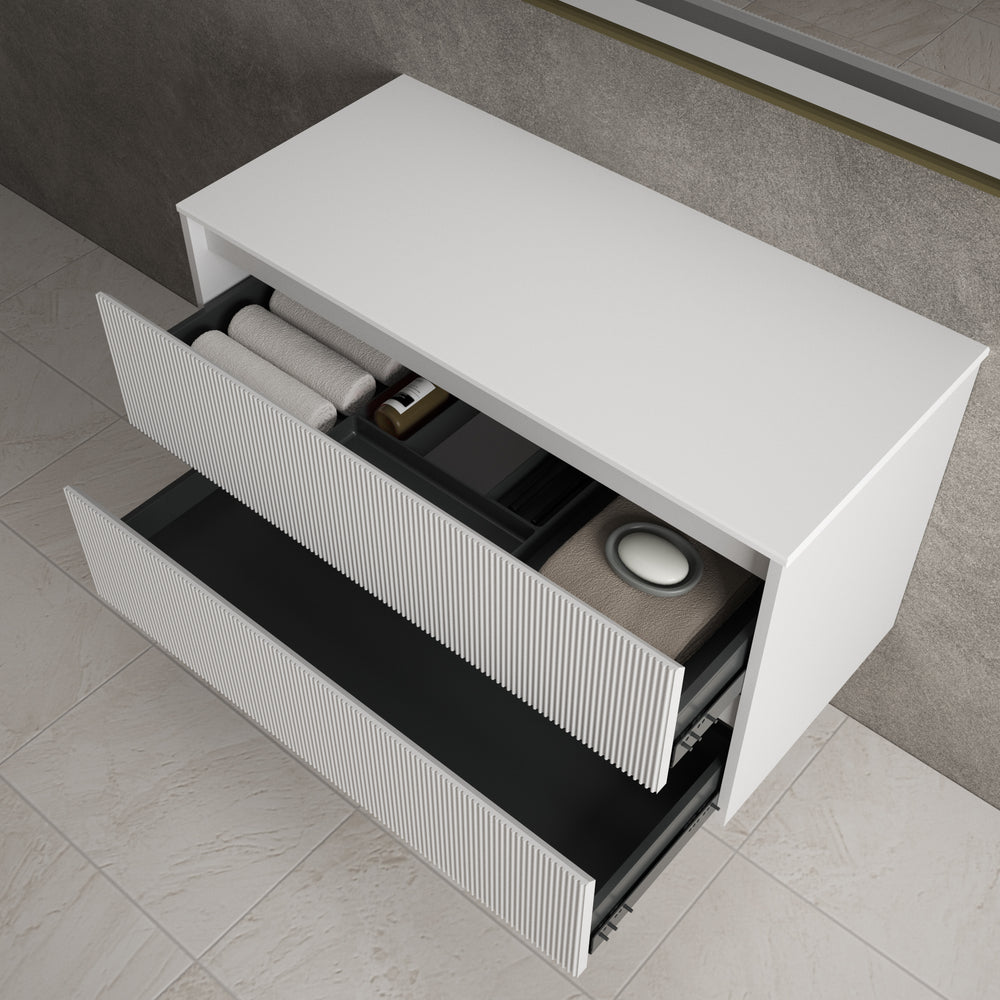 Scanalato Double Drawer Countertop Vanity Unit - Soft Grey 1000mm
