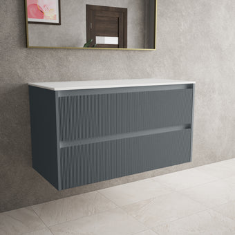 Scanalato Double Drawer Countertop Vanity Unit - Slate Grey 1000mm