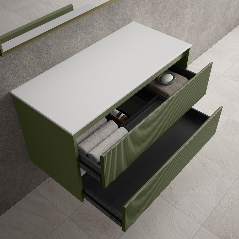 Scanalato Double Drawer Countertop Vanity Unit - Seaweed 1000mm