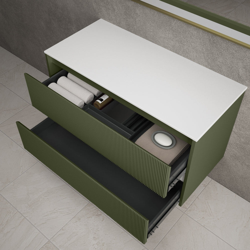Scanalato Double Drawer Countertop Vanity Unit - Seaweed 1000mm