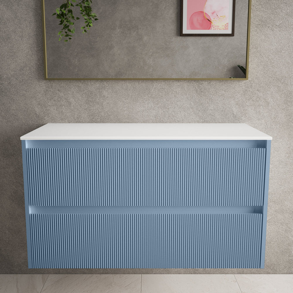 Scanalato Double Drawer Countertop Vanity Unit - Soft Blue 1000mm