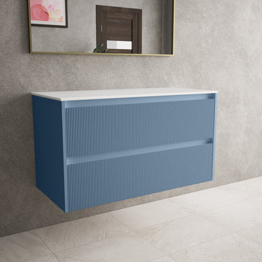 Scanalato Double Drawer Countertop Vanity Unit - Soft Blue 1000mm
