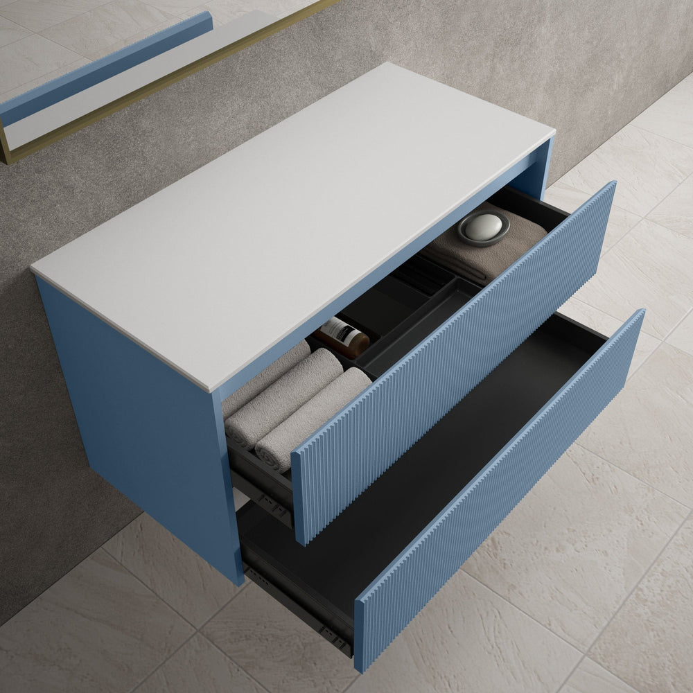 Scanalato Double Drawer Countertop Vanity Unit - Soft Blue 1000mm