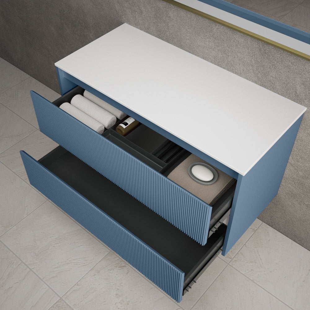 Scanalato Double Drawer Countertop Vanity Unit - Soft Blue 1000mm