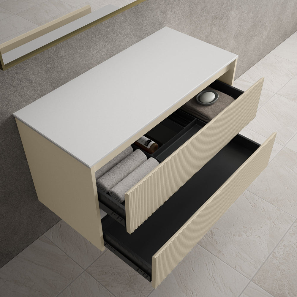 Scanalato Double Drawer Countertop Vanity Unit - Cashmere 1000mm